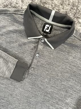 FootJoy FJ Long Sleeve Golf Polo Gray Performance Shirt Large
